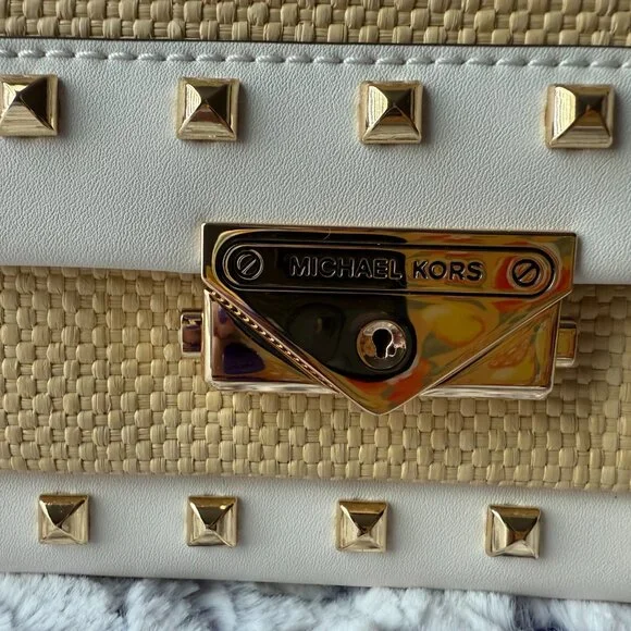 Michael Kors Cece Medium Straw and Studded Shoulder Bag - NWOT - Picture 3 of 15